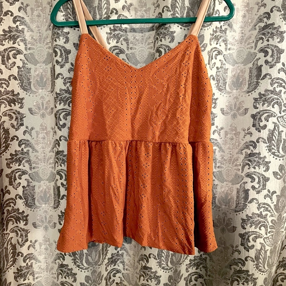 Rust Orange Eyelet Sleeveless Top